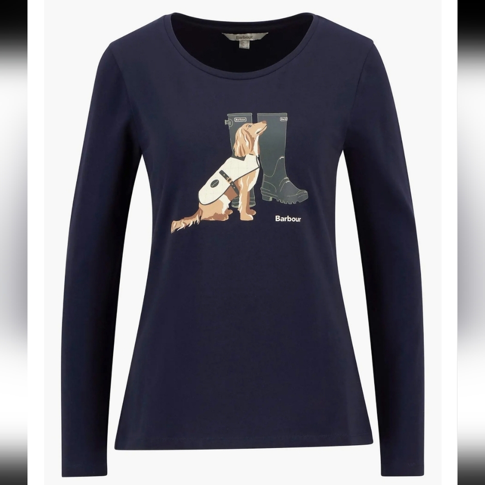 BARBOUR HEDLEY LONG SLEEVE COTTON GRAPHIC T-SHIRT ; SZ:8